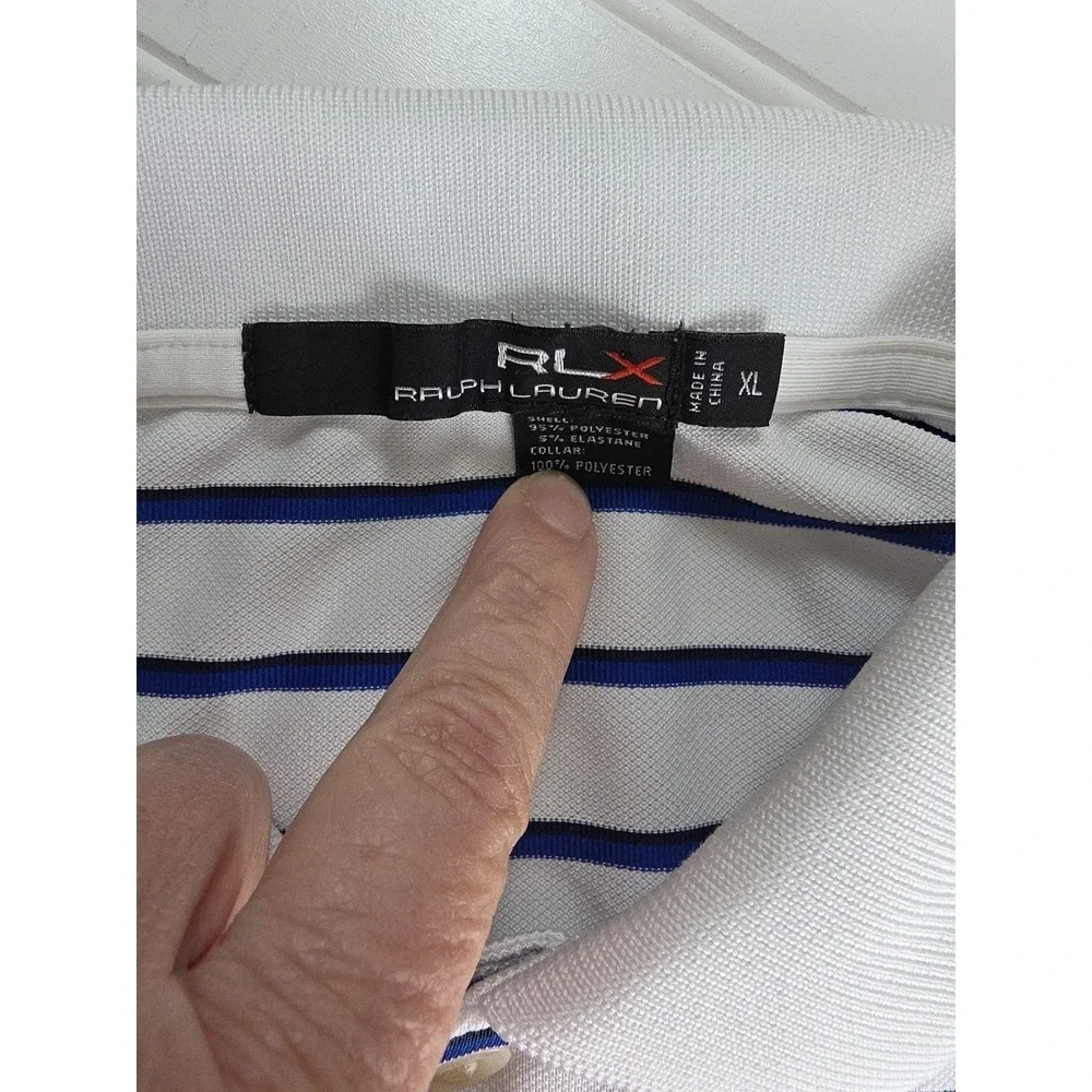 RLX Ralph‎ Lauren Polo Shirt Mens XL White BLUE Stripe Golf Performance Stretch
